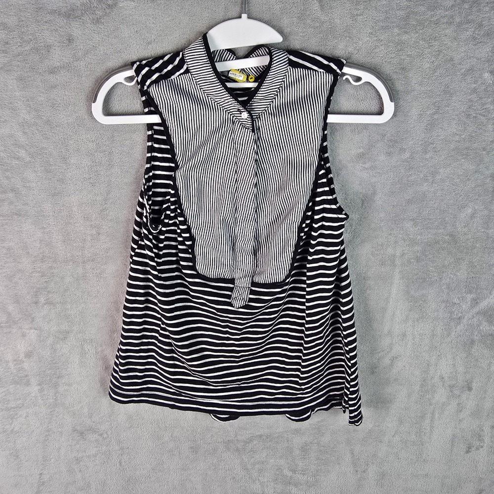 Little Yellow Button Anthropologie Mixed Stripe Bib Sleeveless Mock Neck Top